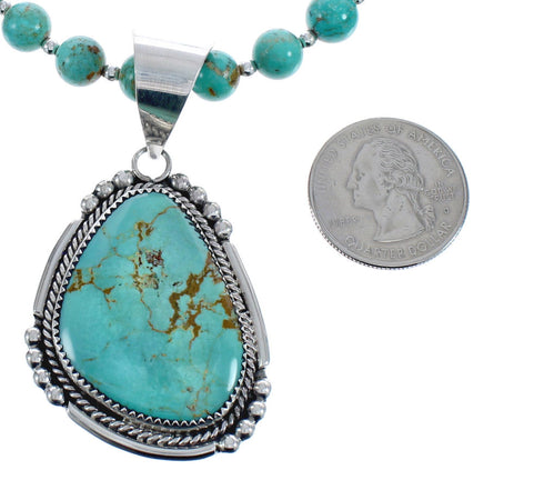 Sterling Silver Turquoise Zuni Bead Pendant Necklace Set AX123891