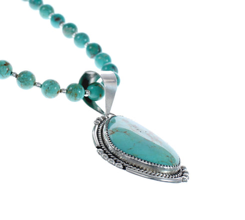 Sterling Silver Turquoise Zuni Bead Pendant Necklace Set AX123891