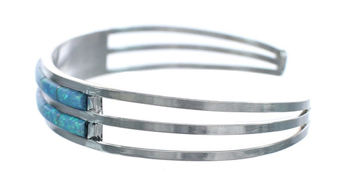 American Indian Genuine Sterling Silver Blue Opal Cuff Bracelet AX123901