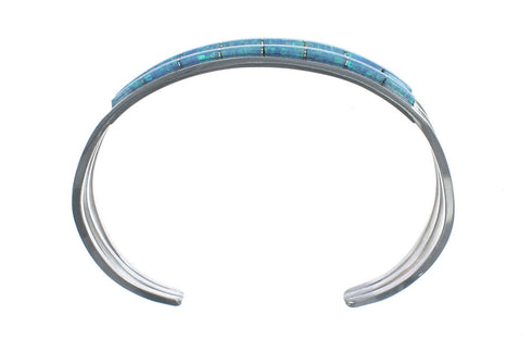 American Indian Genuine Sterling Silver Blue Opal Cuff Bracelet AX123901