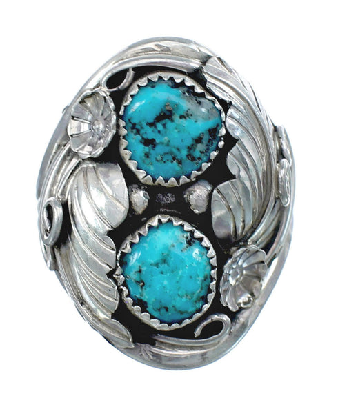 Authentic Sterling Silver Navajo Turquoise Leaf Design Ring Size 10-1/4 AX124159