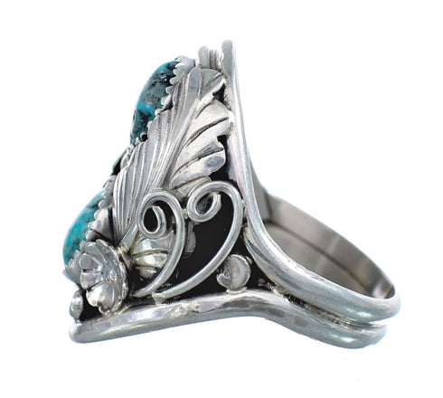 Authentic Sterling Silver Navajo Turquoise Leaf Design Ring Size 10-1/4 AX124159