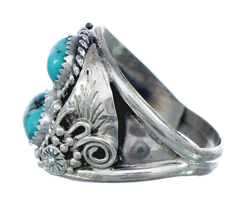 Genuine Sterling Silver Leaf Turquoise American Indian Ring Size 12-1/4 AX123958