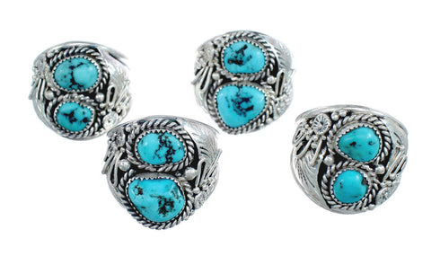 Genuine Sterling Silver Leaf Turquoise American Indian Ring Size 12-1/2 AX123959