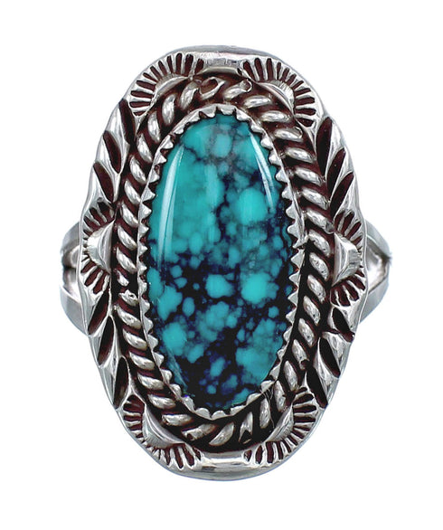 Navajo Genuine Sterling Silver Turquoise Ring Size 7-3/4 AX123947