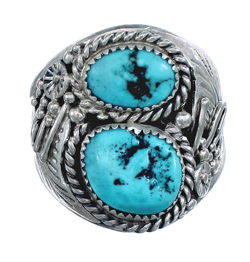 Genuine Sterling Silver Leaf Turquoise American Indian Ring Size 12-1/4 AX124040