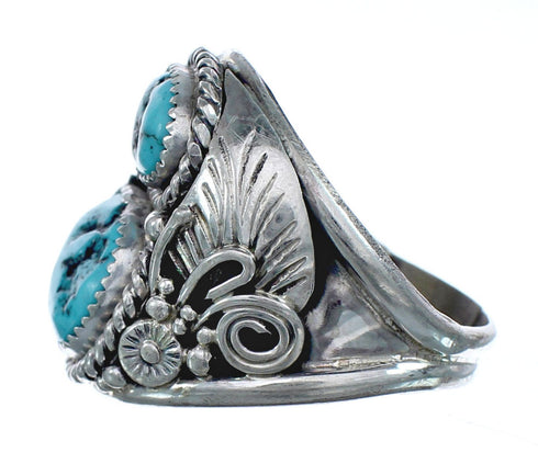 Genuine Sterling Silver Leaf Turquoise American Indian Ring Size 12-1/4 AX124040