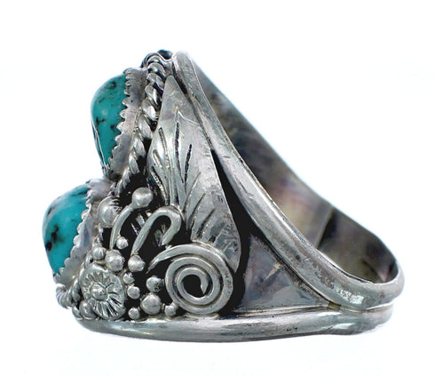 Genuine Sterling Silver Leaf Turquoise American Indian Ring Size 12-1/2 AX124044