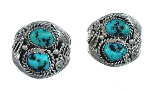 Genuine Sterling Silver Leaf Turquoise American Indian Ring Size 12-1/2 AX124044