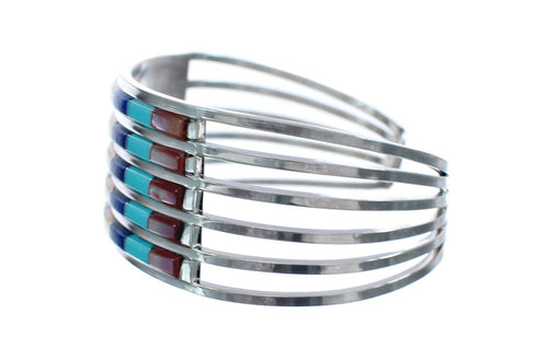 Multicolor Inlay Genuine Sterling Silver Zuni Cuff Bracelet JX123916