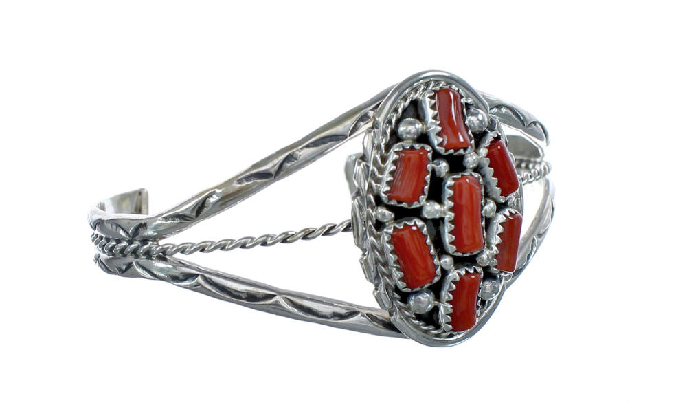 Native American Navajo Sterling Silver And Coral Cuff Bracelet JX12391 ...