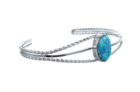 Blue Opal Sterling Silver Native American Cuff Bracelet JX123918