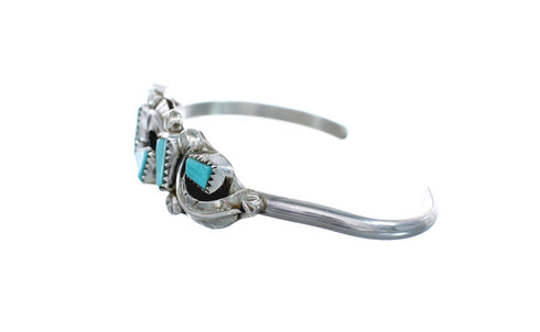 Native American Zuni Genuine Sterling Silver Turquoise Leaf Cuff Bracelet JX123923