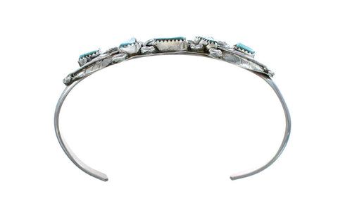 Native American Zuni Genuine Sterling Silver Turquoise Leaf Cuff Bracelet JX123923