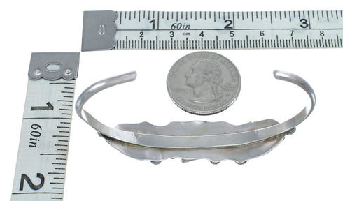 Native American Zuni Genuine Sterling Silver Turquoise Leaf Cuff Bracelet JX123923