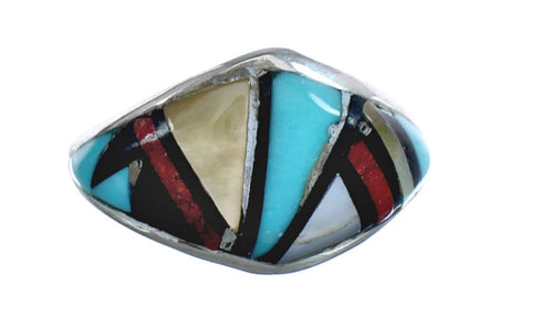 Native American Zuni Multicolor Genuine Sterling Silver Ring Size 7-3/4 JX123972