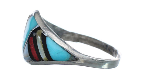 Native American Zuni Multicolor Genuine Sterling Silver Ring Size 7-3/4 JX123972