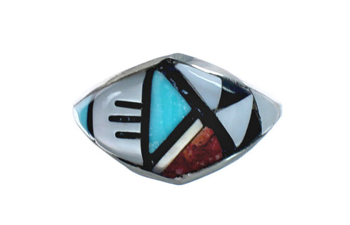 Native American Zuni Multicolor Genuine Sterling Silver Ring Size 7-1/4 JX123975