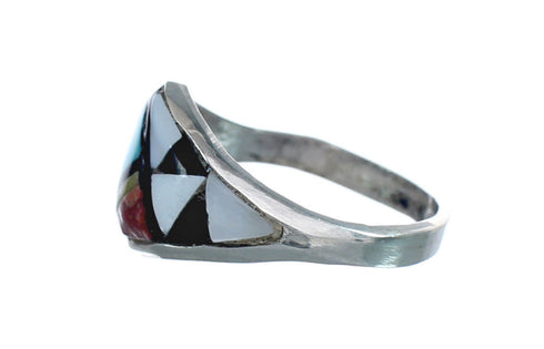 Native American Zuni Multicolor Genuine Sterling Silver Ring Size 7-1/4 JX123975