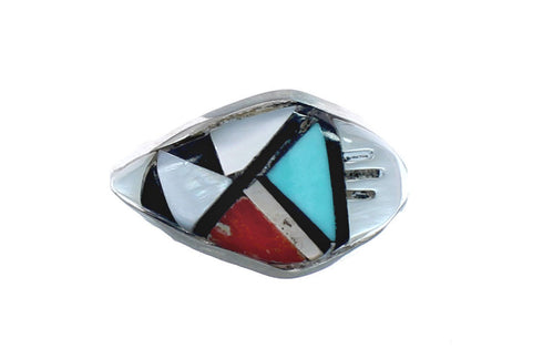 Native American Zuni Multicolor Genuine Sterling Silver Ring Size 7-1/2 JX123977