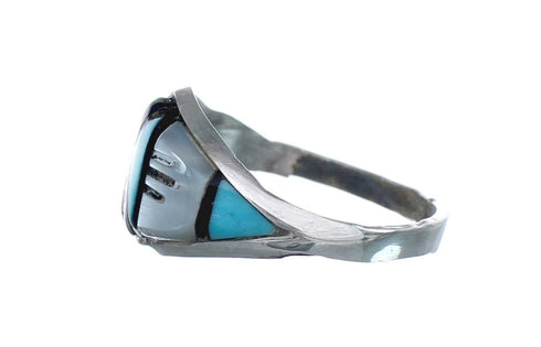 Native American Zuni Multicolor Genuine Sterling Silver Ring Size 7-1/2 JX123977