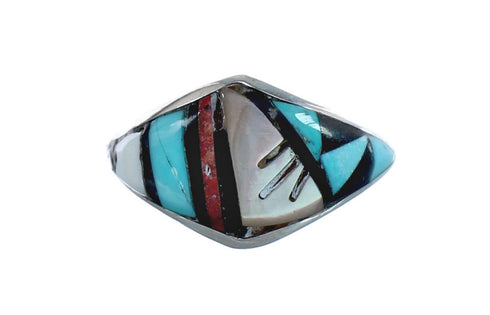 Native American Zuni Multicolor Genuine Sterling Silver Ring Size 10 JX123983