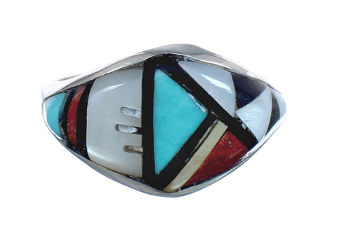Native American Zuni Multicolor Genuine Sterling Silver Ring Size 7-3/4 JX123997
