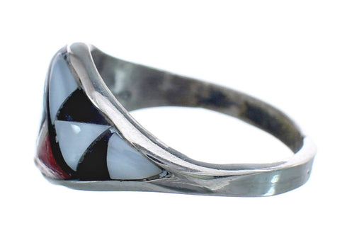 Native American Zuni Multicolor Genuine Sterling Silver Ring Size 7-3/4 JX123997