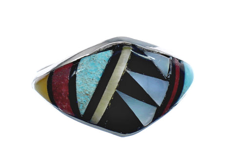 Native American Zuni Multicolor Genuine Sterling Silver Ring Size 9-1/2 JX124002