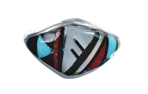Native American Zuni Multicolor Genuine Sterling Silver Ring Size 7-1/2 JX124014