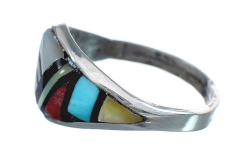 Native American Zuni Multicolor Genuine Sterling Silver Ring Size 7-1/2 JX124014
