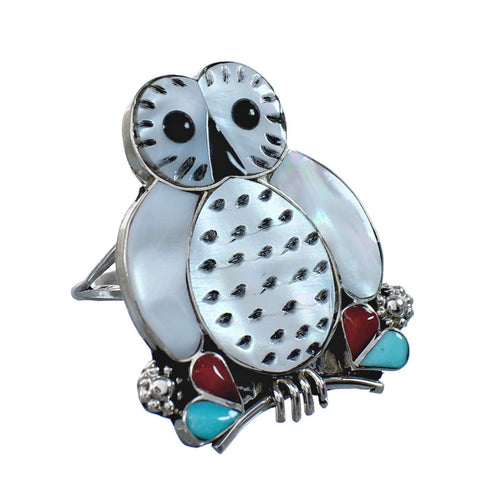Owl Sterling Silver Zuni Multicolor Multistone Ring Size 7-3/4 JX124020