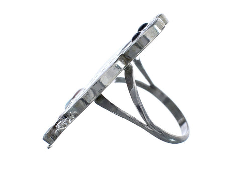 Owl Sterling Silver Zuni Multicolor Multistone Ring Size 7-3/4 JX124020