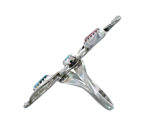 Native American Zuni Turquoise And Coral Leaf Ring Size 7-1/4 JX124120