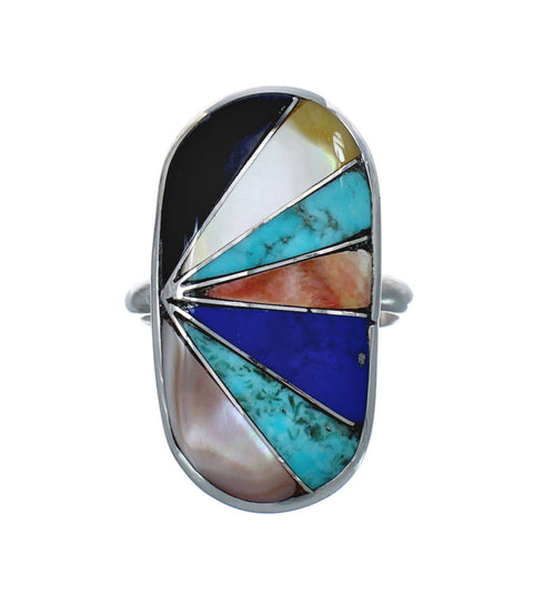 Native American Zuni Mulitcolor Multistone Sterling Silver Ring Size 7-1/4 JX124096
