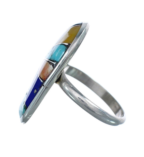 Native American Zuni Mulitcolor Multistone Sterling Silver Ring Size 7-1/4 JX124096