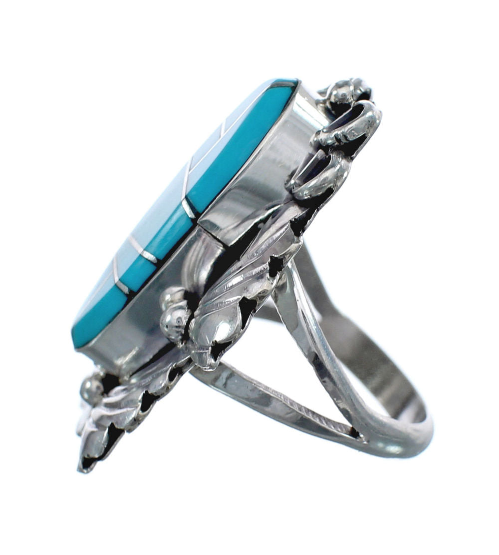 Native American Navajo Turquoise Sterling Silver Ring Size 7-1/2 JX124 ...