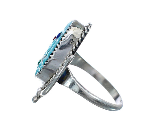 Native American Zuni Multicolor Multistone Sterling Silver Corn Ring Size 7 JX124143