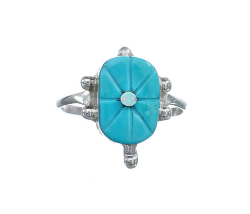 Native American Turquoise Opal Sterling Silver Turtle Ring Size 7-1/4 JX124170