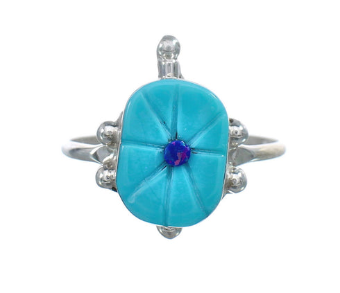 Native American Turquoise Blue Opal Sterling Silver Turtle Ring Size 8 JX124172