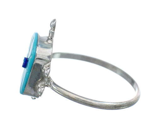 Native American Turquoise Blue Opal Sterling Silver Turtle Ring Size 8 JX124172