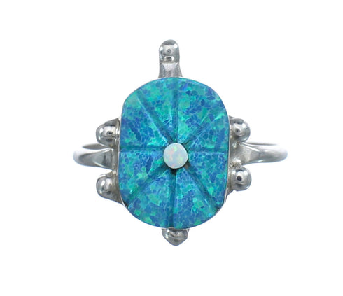 Native American Multicolor Opal Sterling Silver Turtle Ring Size 6-3/4 JX124176