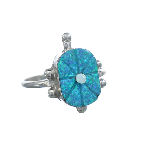 Native American Multicolor Opal Sterling Silver Turtle Ring Size 6-3/4 JX124183