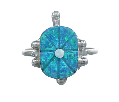 Native American Multicolor Opal Sterling Silver Turtle Ring Size 6-3/4 JX124183