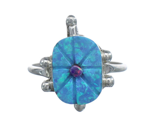 Native American Multicolor Opal Sterling Silver Turtle Ring Size 7 JX124184