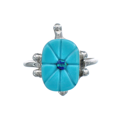Native American Turquoise and Purple Opal Sterling Silver Turtle Ring Size 6-1/4 JX124190