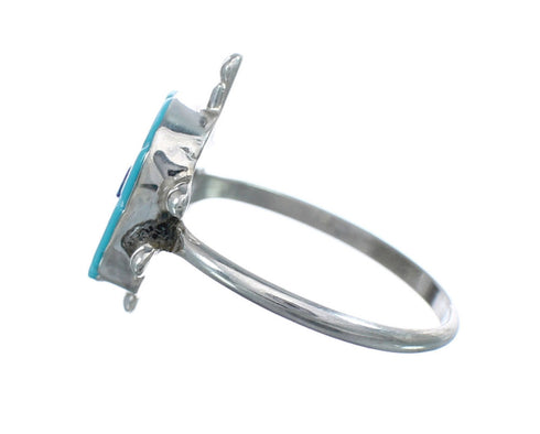 Native American Turquoise and Purple Opal Sterling Silver Turtle Ring Size 6-1/4 JX124190