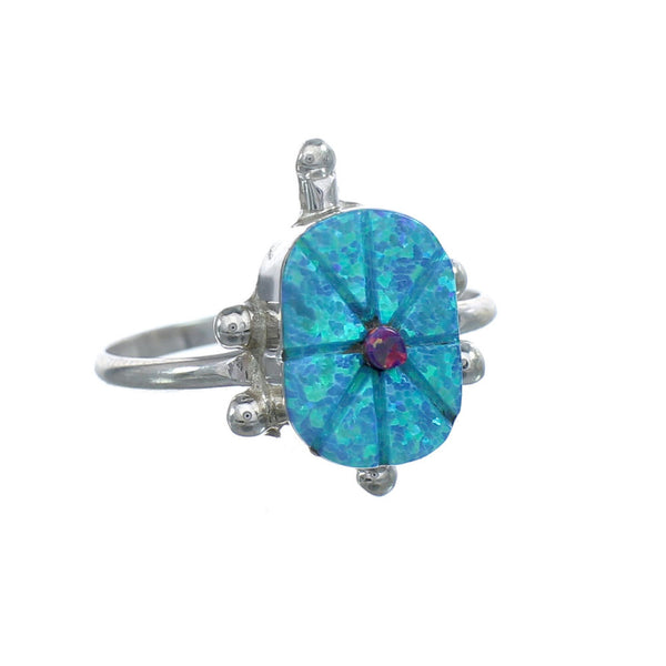 Native American Multicolor Opal Sterling Silver Turtle Ring Size 7 JX124192