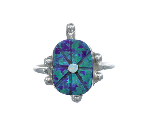 Native American Multicolor Opal Sterling Silver Turtle Ring Size 6-1/2 JX124196