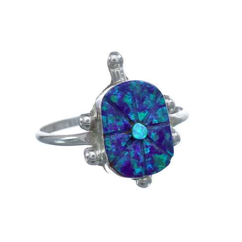 Native American Multicolor Opal Sterling Silver Turtle Ring Size 6-3/4 JX124200